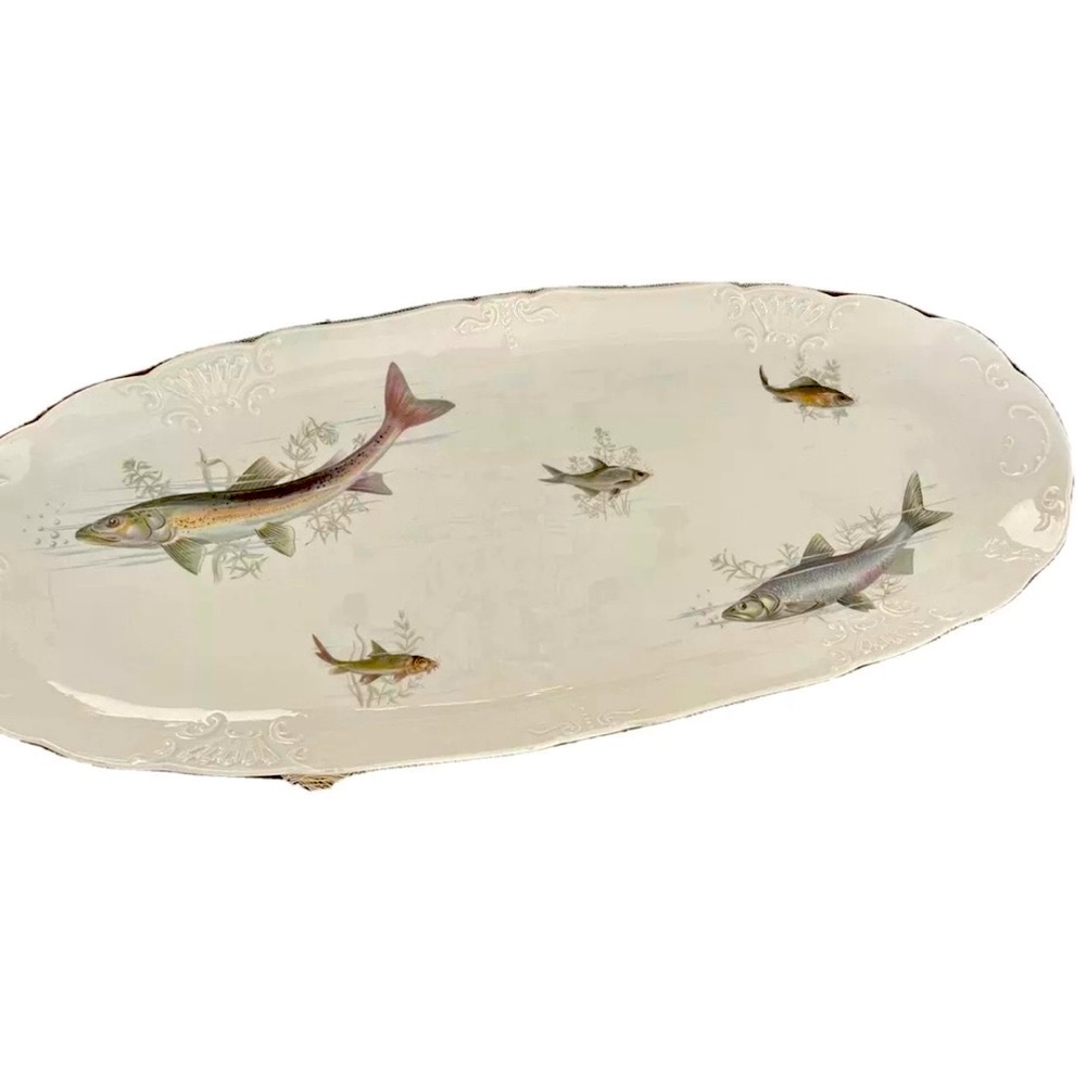 Tharaud Limoge Large Decorative Fish Platter - 24” L x 10” W